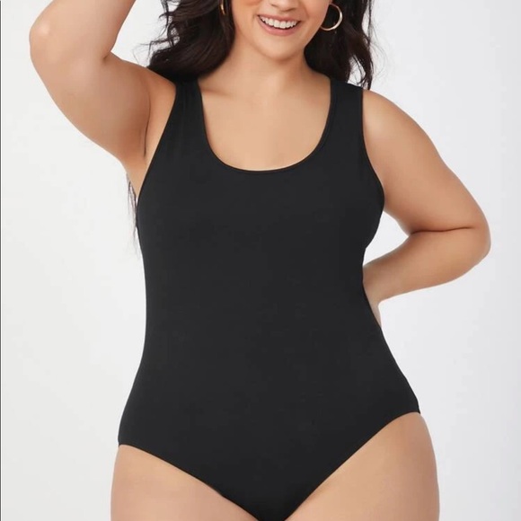 Tops - PLUS scoop neck tank bodysuit sleeveless black